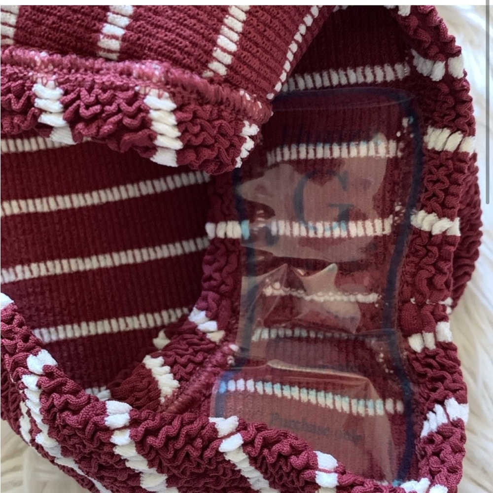 NWT hunza g striped celine swimsuit in wine/white - Picture 5 of 9